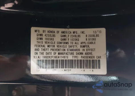 2014 Honda Accord Lx from USA, damaged, VIN 1HGCR2F36EA114975